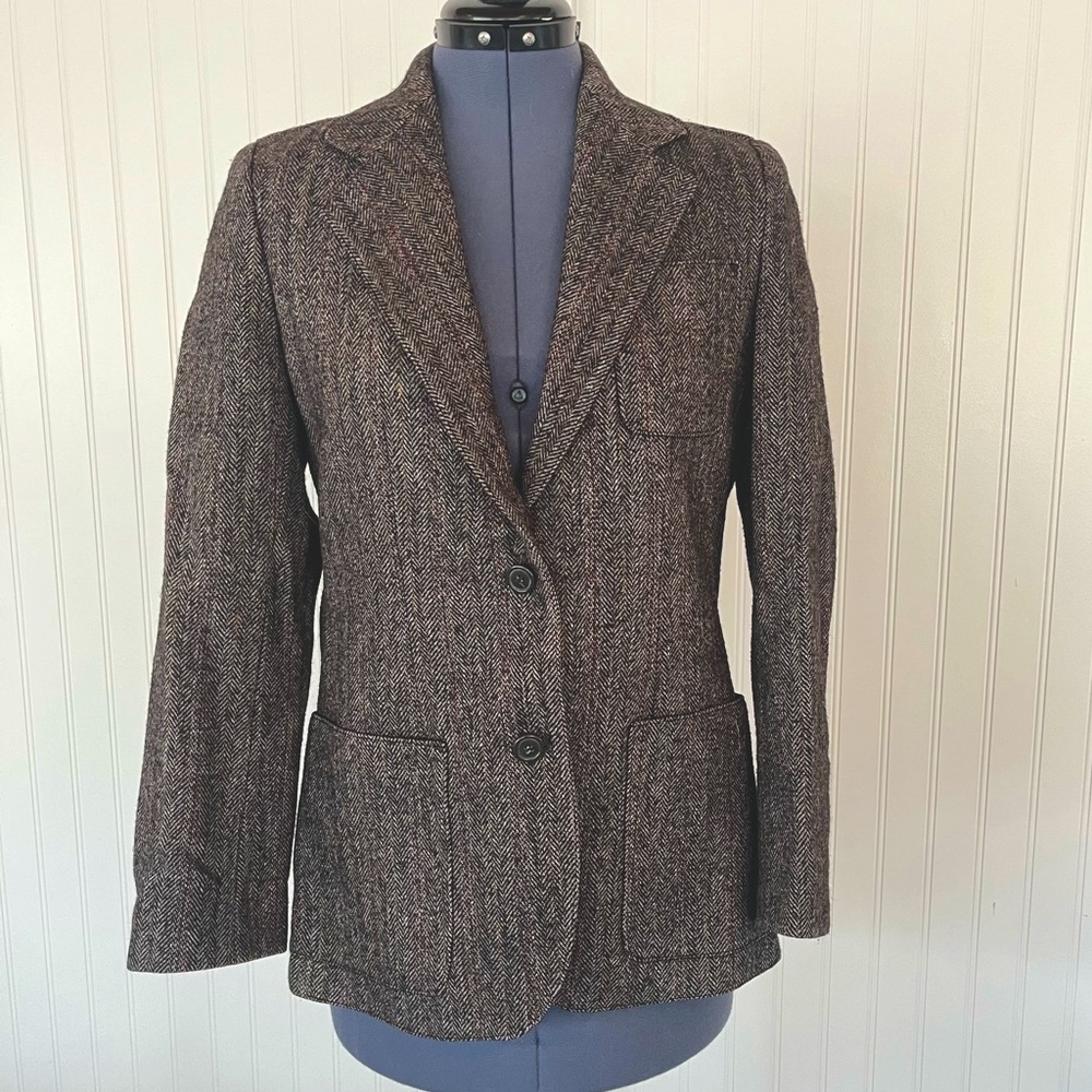 Vintage 70s Gray Herringbone Tweed Blazer by Peabody House Multicolored Size Med